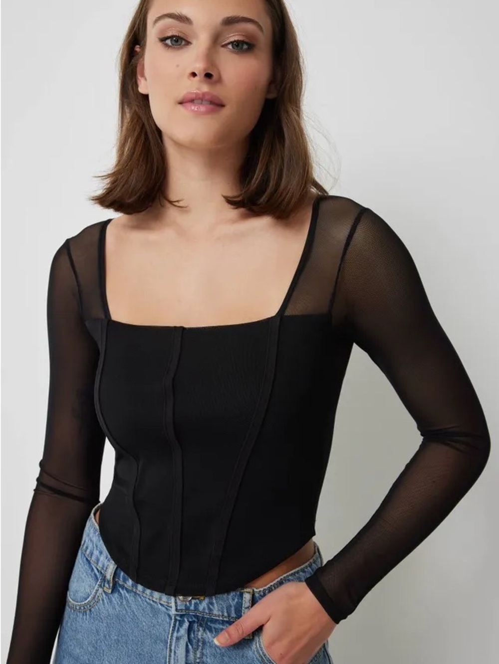 Sexy Mesh Long Sleeve Corset Style